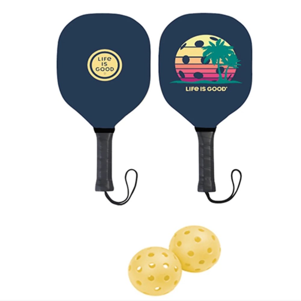 Life is Good Pickleball Set Palm Tree Design 2 Paddles 2 Balls & Bag - Picture 3 of 5